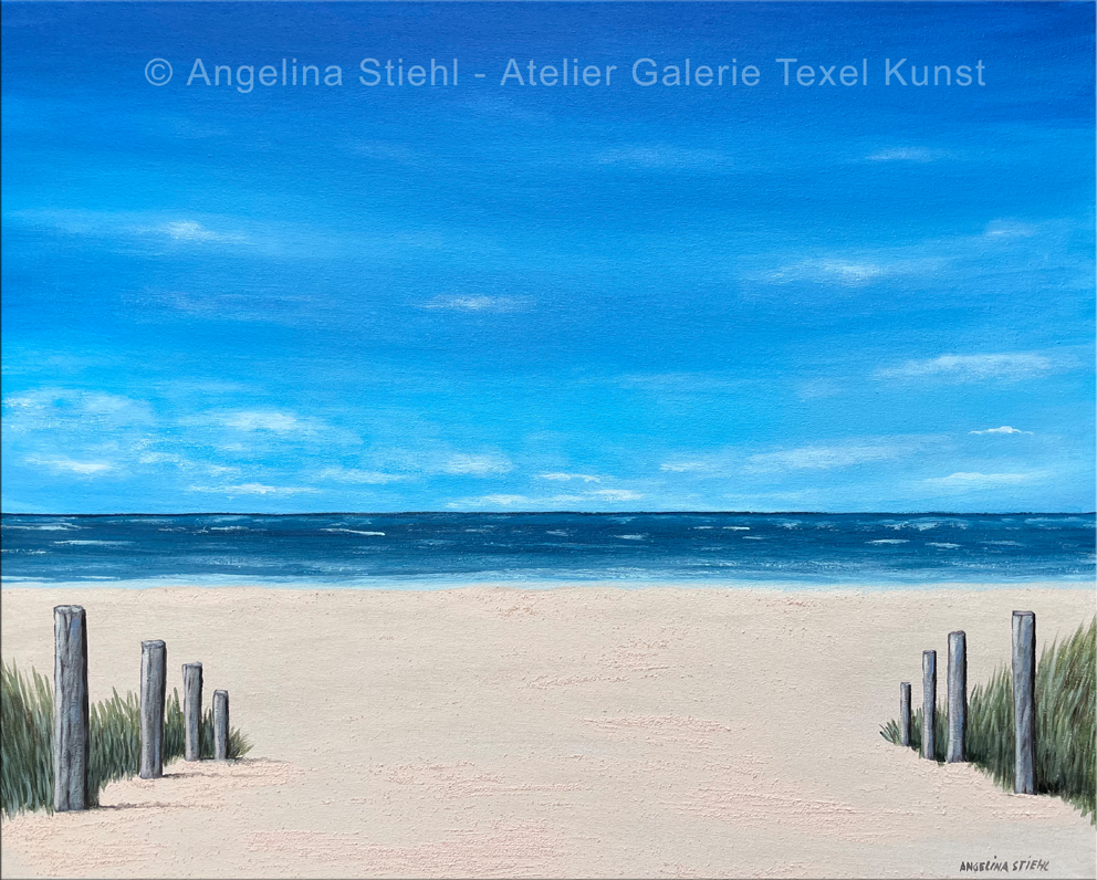 Gem&auml;lde Strandaufgang Texel Strand  von bekannte Texeler bildender K&uuml;nstlerin Angelina Stiehl