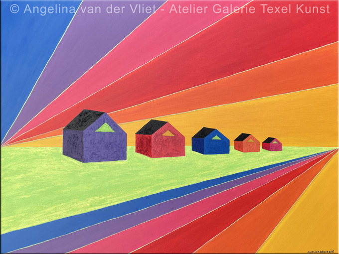 Schilderij Kleurrijke Strandhuisjes Texel door Angelina van der Vliet - Stiehl