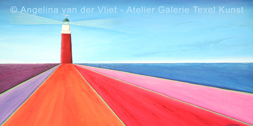 Schilderij Kleurrijke Vuurtoren van Texel 2 door Angelina van der Vliet - Stiehl