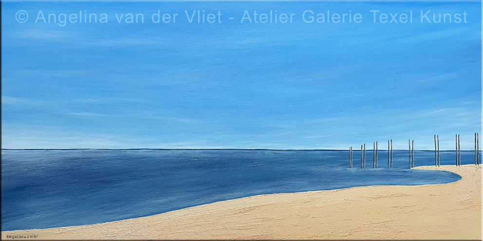 Schilderij Paal 33 strand Texel door Angelina van der Vliet - Stiehl