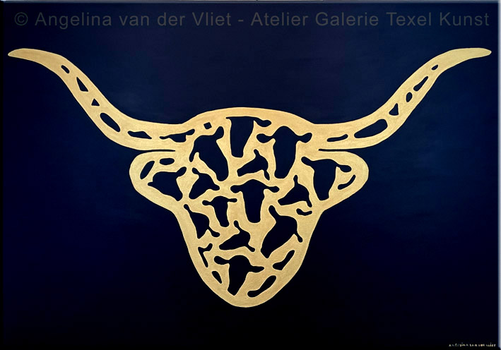 Schilderij Schotse Hooglander Kop Texel door Angelina van der Vliet - Stiehl