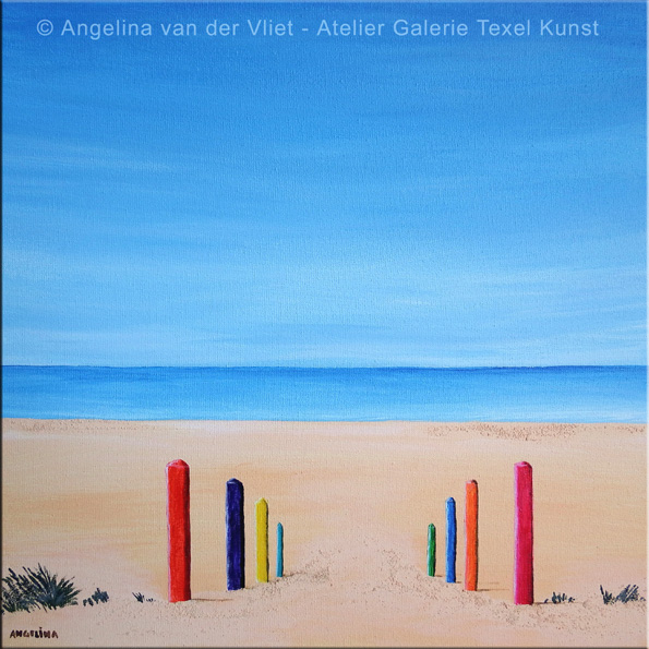 Schilderij Strandopgang Kaap Noord Abstract Texel 1 door Angelina van der Vliet - Stiehl