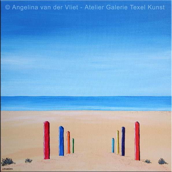 Schilderij Strandopgang Kaap Noord Abstract Texel 4 door Angelina van der Vliet - Stiehl
