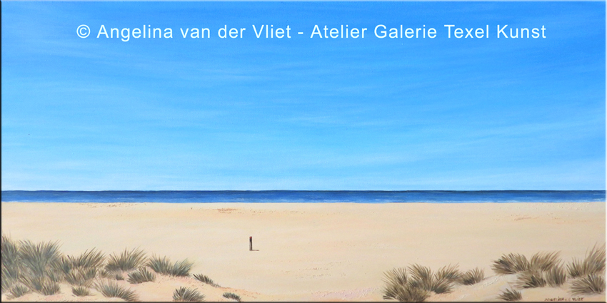 Schilderij Strandopgang met strandpaal Texel door Angelina van der Vliet - Stiehl