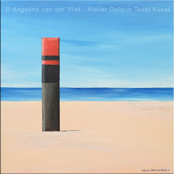 Schilderij Strandpaal Texel door Angelina van der Vliet - Stiehl