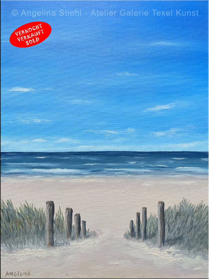 Schilderij Strandopgang Texel door Texels beeldend kunstenaar Angelina Stiehl